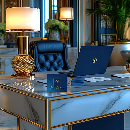 Midnight Palm Collectie Luxury Navy Blue & Gold Vierkante Visitekaartje