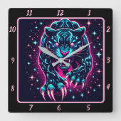 Midnight Panther Elektrische Neon Timer Vierkante Klok (Voorkant)