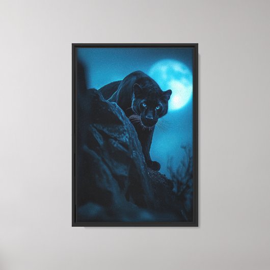 Midnight Panther Moonlight Ingelijste Canvas Afdruk (Voorkant)