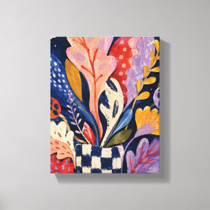 Midnight Paper Garden – Speelse Botanische Muurkun Canvas Afdruk
