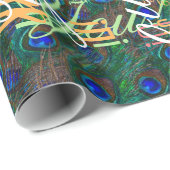 Midnight Peacock Feathers Etching Style Decor Cadeaupapier (Rol Hoek)