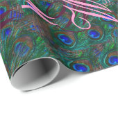 Midnight Peacock Feathers Etching Style Decor Cadeaupapier (Rol Hoek)