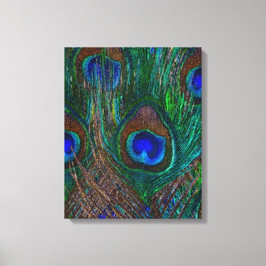 Midnight Peacock Feathers Etching Style Decor Canvas Afdruk (Voorkant)