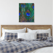 Midnight Peacock Feathers Etching Style Decor Canvas Afdruk (Insitu (Slaapkamer))