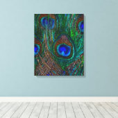 Midnight Peacock Feathers Etching Style Decor Canvas Afdruk (Insitu (Houten vloer))