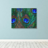 Midnight Peacock Feathers Etching Style Decor Canvas Afdruk (Insitu (Houten vloer))