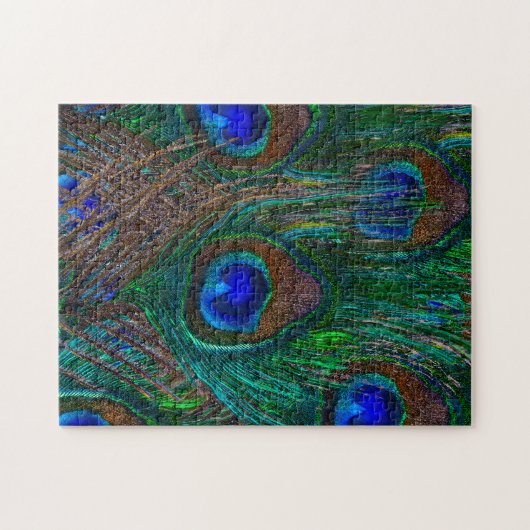 Midnight Peacock Feathers Etching Style Decor Legpuzzel (Horizontaal)