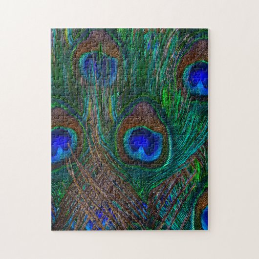Midnight Peacock Feathers Etching Style Decor Legpuzzel (Verticaal)