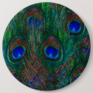 Midnight Peacock Feathers Etching Style Decor Ronde Button 6,0 Cm