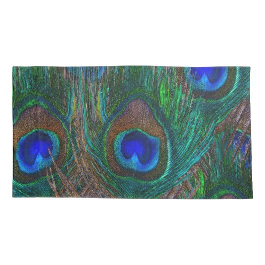Midnight Peacock Feathers Etching Style Kussensloop (Achterkant-Links)