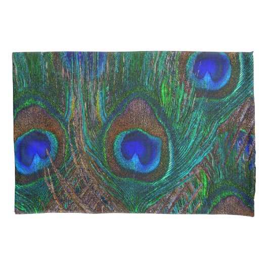 Midnight Peacock Feathers Etching Style Kussensloop (Voorkant-Links)