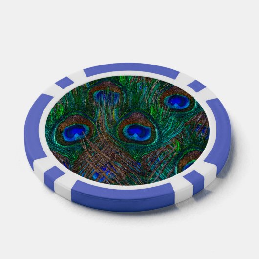 Midnight Peacock Feathers Etching Style Poker Chips (Enkel)