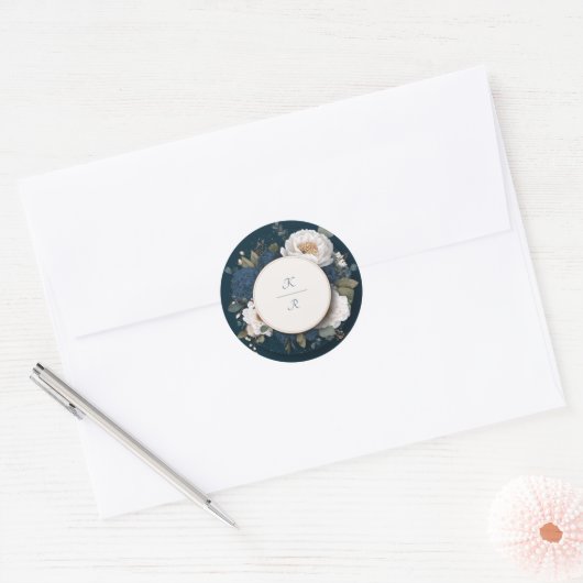 Midnight Peony Blue Floral Wedding Sticker (Envelop)
