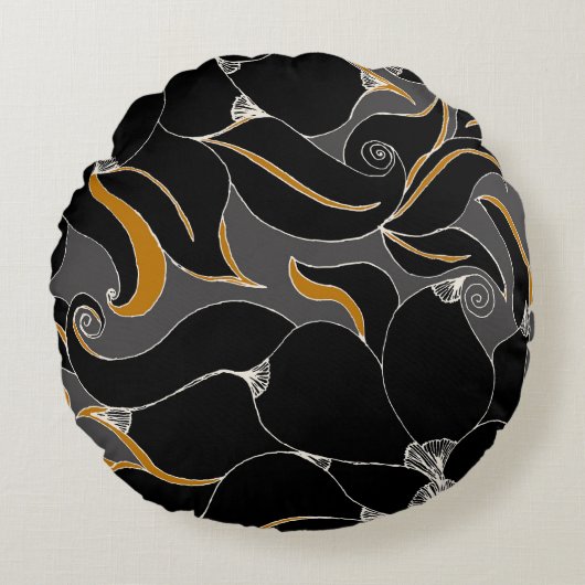 Midnight Petals – Elegant Floral Pattern Rond Kussen (Voorkant)