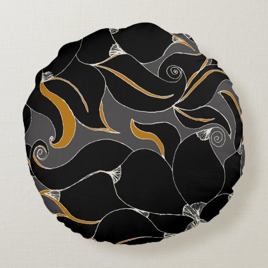 Midnight Petals – Elegant Floral Pattern Rond Kussen (Achterkant)