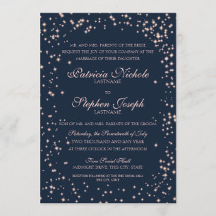 Midnight Pink Stars Twinkle Sky Wedding Kaart