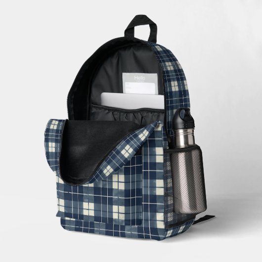 Midnight Plaid Bedrukte Rugzak (Achterkan Hoek Rechts (Open))