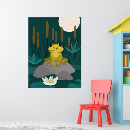 Midnight Pond Full Moon Frog Kunst - Poster (Kinderkamer 1)