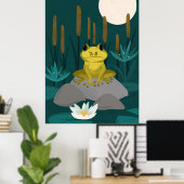 Midnight Pond Full Moon Frog Kunst - Poster (Thuiskantoor)