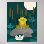 Midnight Pond Full Moon Frog Kunst - Poster (Voorkant)
