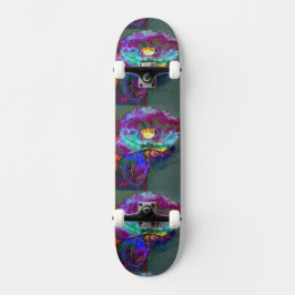 Midnight poppy paarse waterverf schilderij skateboard