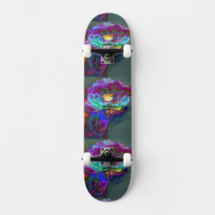 Midnight poppy paarse waterverf schilderij skateboard