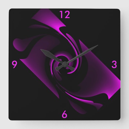 Midnight Power Wall Clock 4 Home op zwart & roze Vierkante Klok (Voorkant)