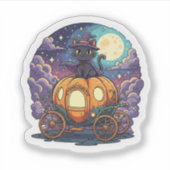 Midnight Pumpkin Ride - Magical Cat Carriage Sticker (Voorkant)