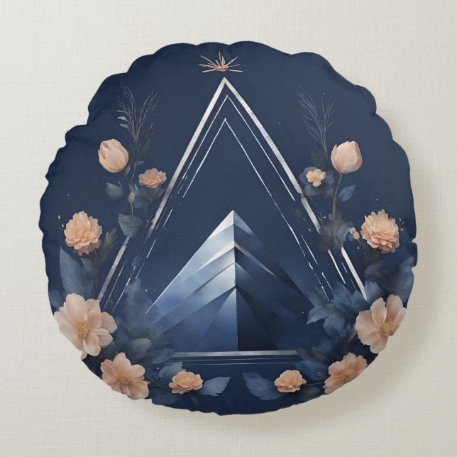 Midnight Pyramid Dreamscape Floral AI kunst Rond Kussen (Voorkant)