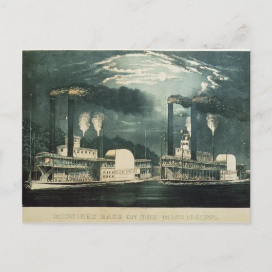 Midnight Race op de Mississippi, 1875 Briefkaart (Voorkant)