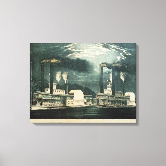 Midnight Race op de Mississippi, 1875 Canvas Afdruk (Voorkant)