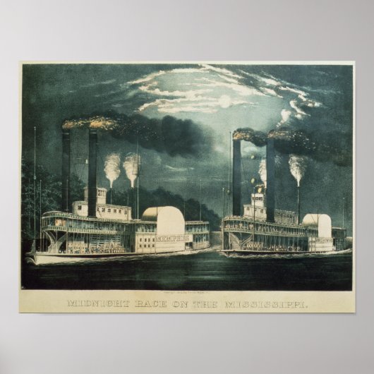 Midnight Race op de Mississippi, 1875 Poster (Voorkant)