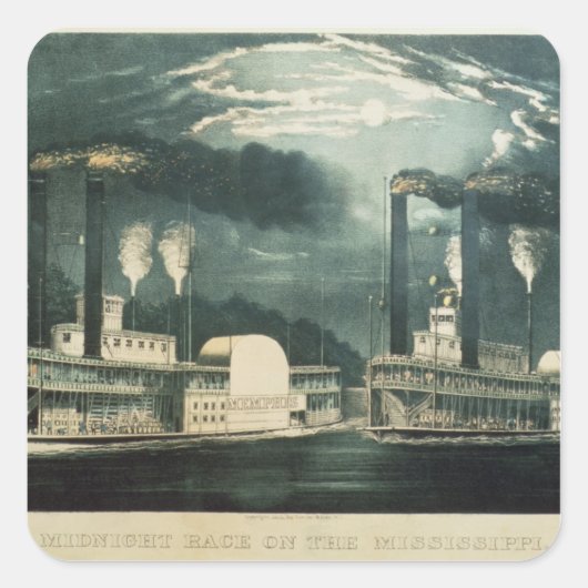 Midnight Race op de Mississippi, 1875 Vierkante Sticker (Voorkant)