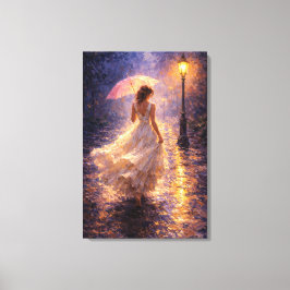 Midnight Rain: Impasto Style Canvas Afdruk