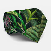 Midnight Rainforest Tropical Leaves Stropdas (Opgerold)