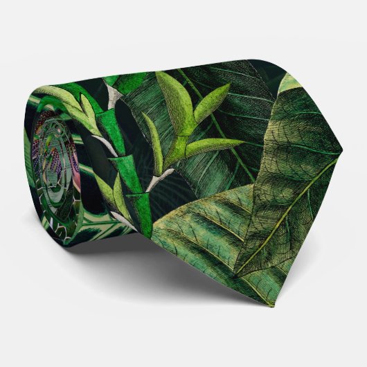Midnight Rainforest Tropical Leaves Stropdas (Opgerold)
