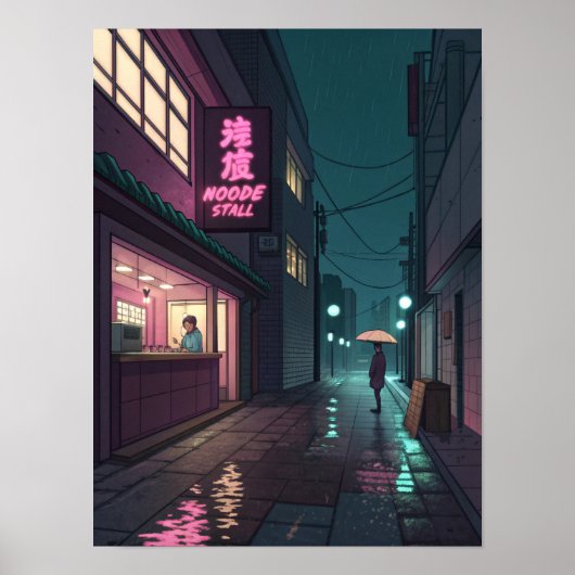 Midnight Ramen Lo-Fi Cityscape Poster (Voorkant)