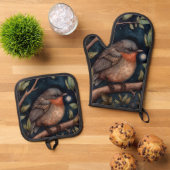 Midnight Robin Ovenwant & Pannenlap Set (Top down)