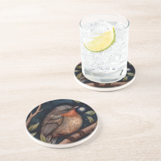 Midnight Robin Sandstone Onderzetter (Zijkant)