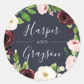 Midnight Romance Wreath Wedding Ronde Sticker (Voorkant)