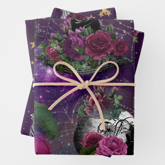 Midnight Romantic Gothic Witch en Rozen Inpakpapier Vel (In situ)
