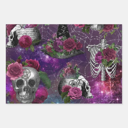 Midnight Romantic Gothic Witch en Rozen Inpakpapier Vel (Voorkant)