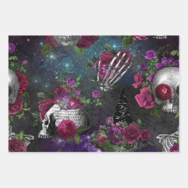 Midnight Romantic Gothic Witch en Rozen Inpakpapier Vel