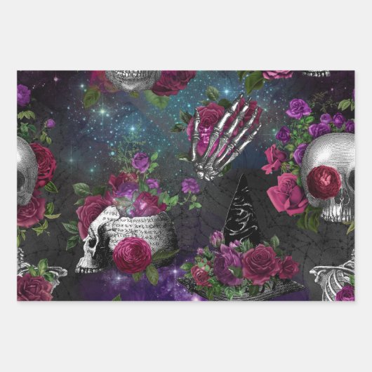 Midnight Romantic Gothic Witch en Rozen Inpakpapier Vel (Voorkant)
