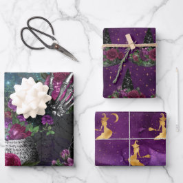 Midnight Romantic Gothic Witch en Rozen Inpakpapier Vel