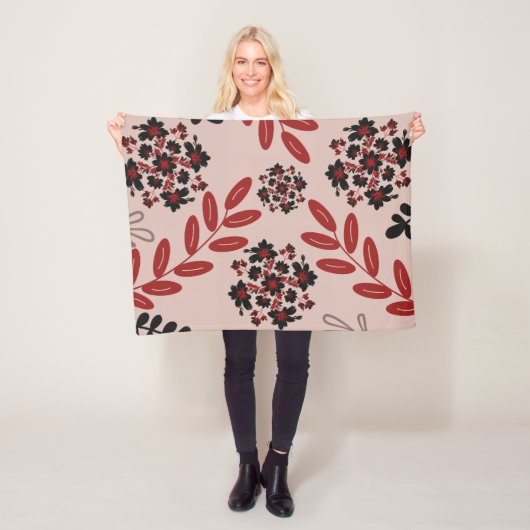 Midnight Roos Garden - Minimalistische bloemendeke Fleece Deken (In situ)