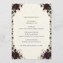 Midnight Rose Gotische Bloemige Trouwmenu Kaart
