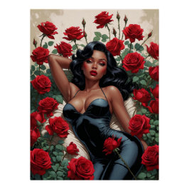 Midnight Rose - Pin-Up Black Glamour Perfect Poster