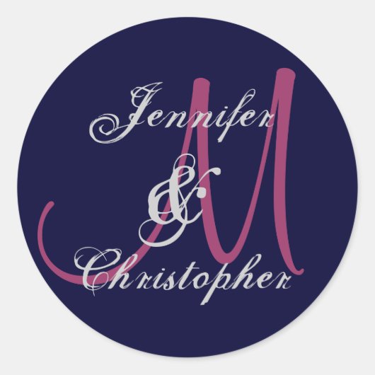MIDNIGHT ROZE ZILVER Monogram Bruiloft Sticker (Voorkant)