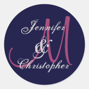 MIDNIGHT ROZE ZILVER Monogram Bruiloft Sticker